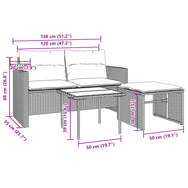 vidaXL Ensemble de canapés de jardin 3 pcs avec coussins résine tressée marron