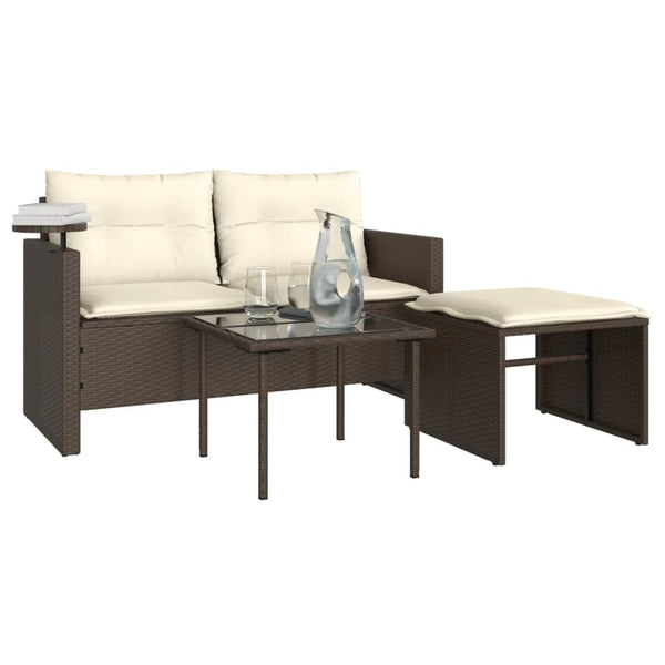 vidaXL Ensemble de canapés de jardin 3 pcs avec coussins résine tressée marron