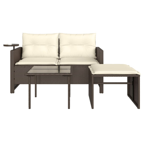 vidaXL Ensemble de canapés de jardin 3 pcs avec coussins résine tressée marron