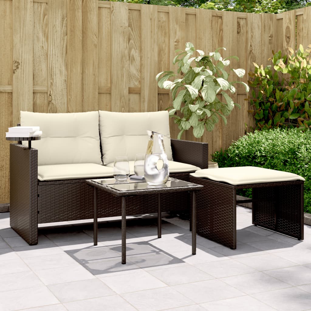 vidaXL Ensemble de canapés de jardin 3 pcs avec coussins résine tressée marron