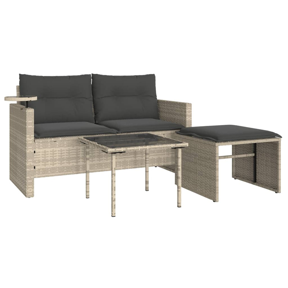 vidaXL 3-Piece Garden Sofa Set with Cushions Light Grey Poly Rattan