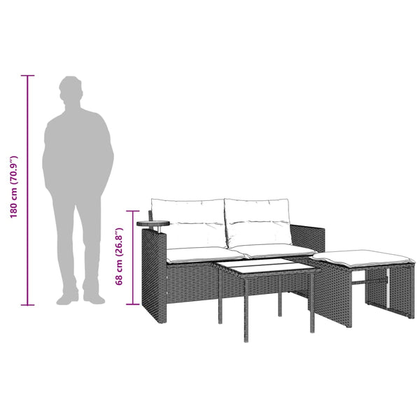 vidaXL Salon de jardin 3 pièces avec coussins en résine tressée gris clair