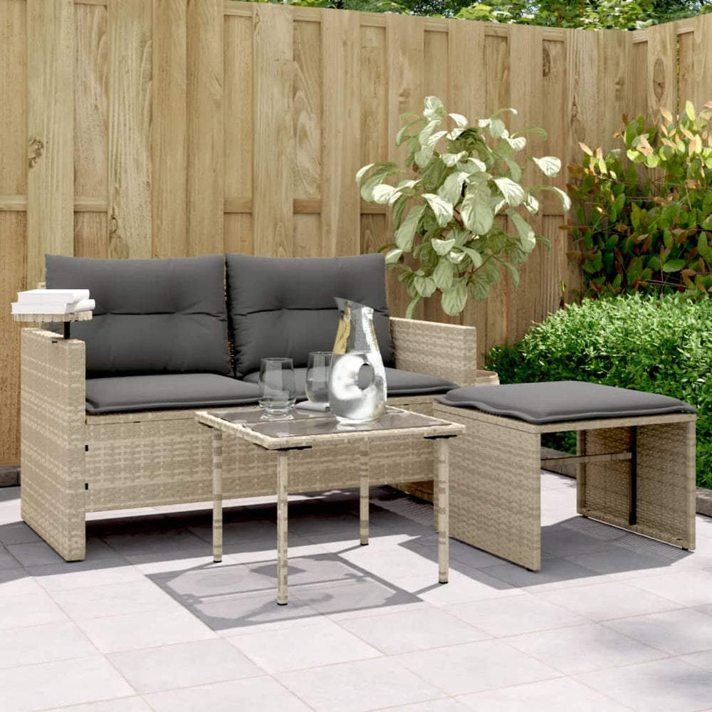 vidaXL 3-Piece Garden Sofa Set with Cushions Light Grey Poly Rattan