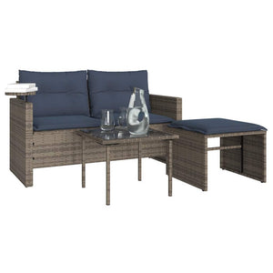 vidaXL 3-Piece Garden Sofa Set with Cushions, Grey, Poly Rattan