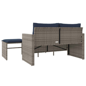 vidaXL 3-Piece Garden Sofa Set with Cushions, Grey, Poly Rattan