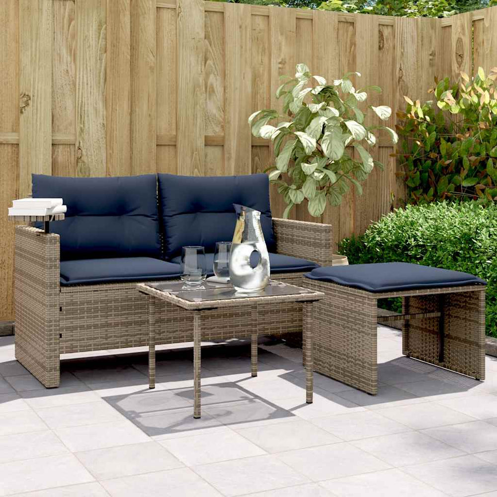 vidaXL 3-Piece Garden Sofa Set with Cushions, Grey, Poly Rattan