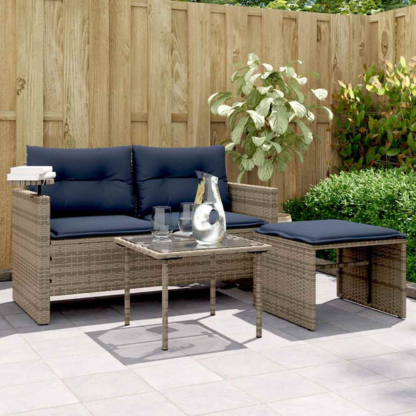 vidaXL 3-Piece Garden Sofa Set with Cushions, Grey, Poly Rattan