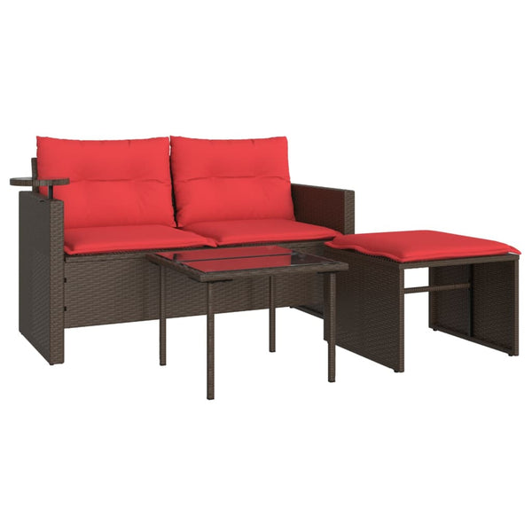 3-teiliges Gartensofa-Set Braun Polyrattan