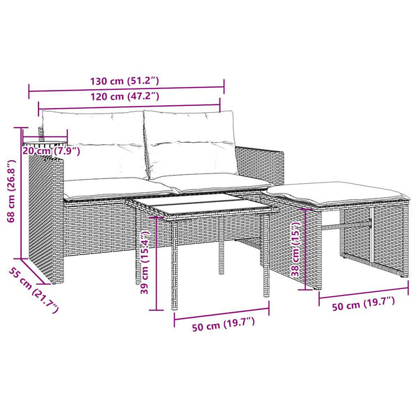 3-teiliges Gartensofa-Set Braun Polyrattan