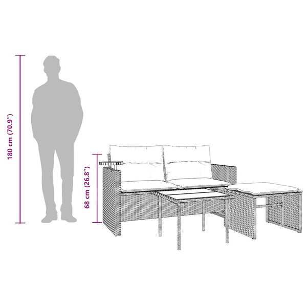 3-teiliges Gartensofa-Set Braun Polyrattan
