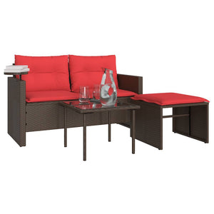 3-teiliges Gartensofa-Set Braun Polyrattan