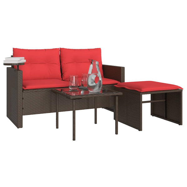 3-teiliges Gartensofa-Set Braun Polyrattan