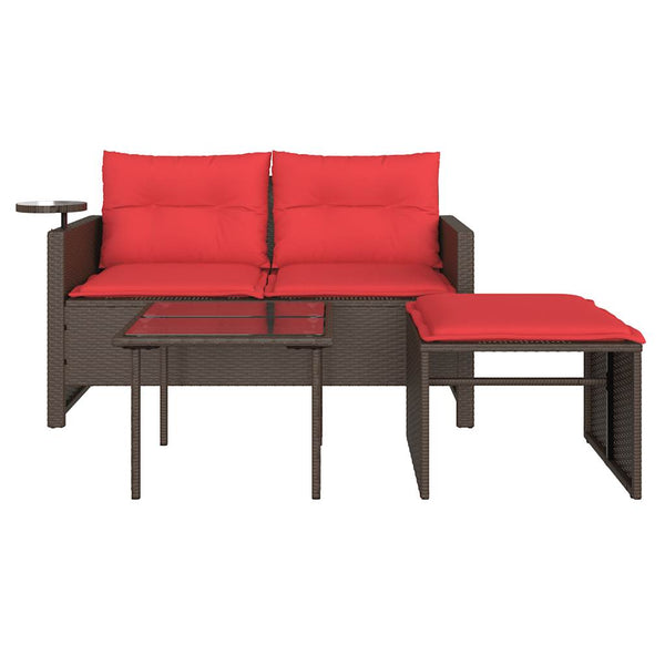 3-teiliges Gartensofa-Set Braun Polyrattan