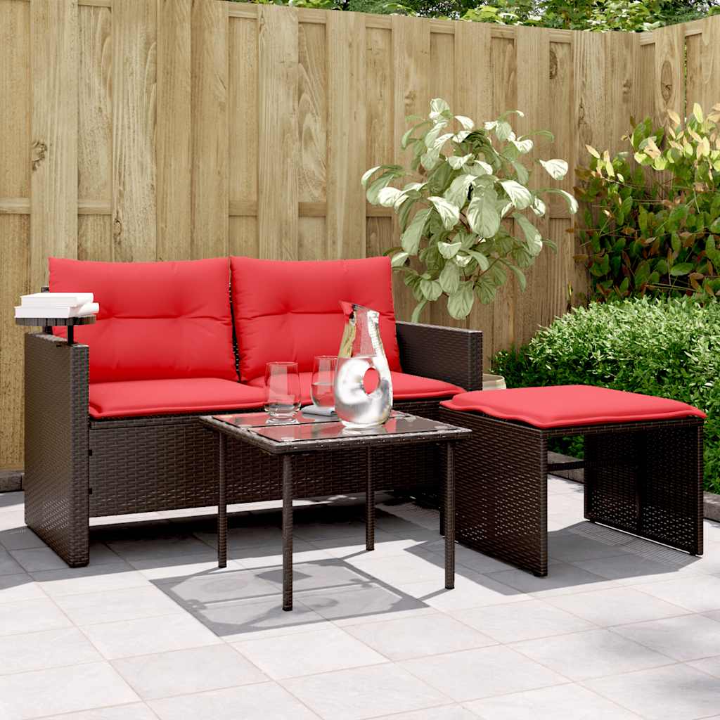 3-teiliges Gartensofa-Set Braun Polyrattan