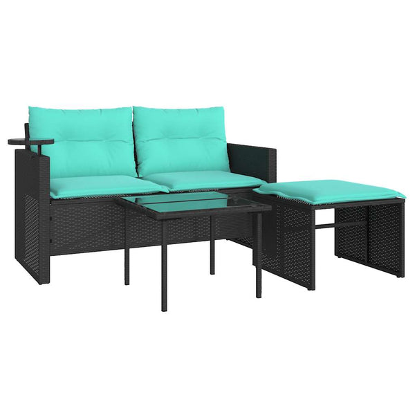 3-teiliges Gartensofa-Set mit Kissen, Schwarz
