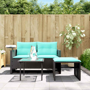 3-teiliges Gartensofa-Set mit Kissen, Schwarz