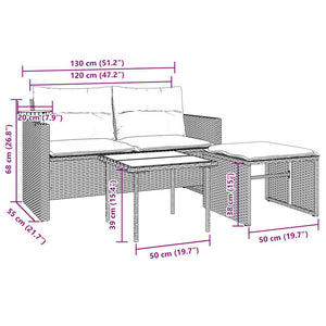 3-teiliges Gartensofa-Set mit Kissen, Schwarz