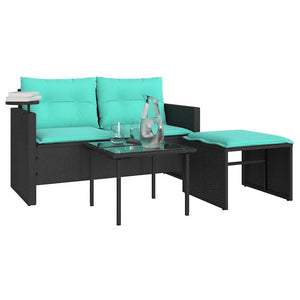 3-teiliges Gartensofa-Set mit Kissen, Schwarz