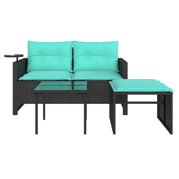 3-teiliges Gartensofa-Set mit Kissen, Schwarz