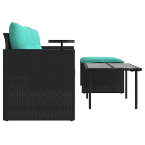 3-teiliges Gartensofa-Set mit Kissen, Schwarz