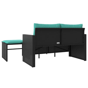 3-teiliges Gartensofa-Set mit Kissen, Schwarz