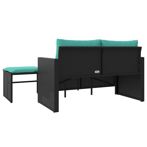 3-teiliges Gartensofa-Set mit Kissen, Schwarz