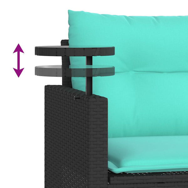 3-teiliges Gartensofa-Set mit Kissen, Schwarz
