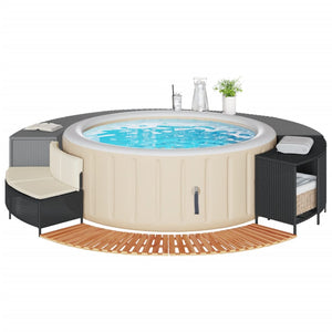 Whirlpool Umrandung Schwarz Poly Rattan Akazie