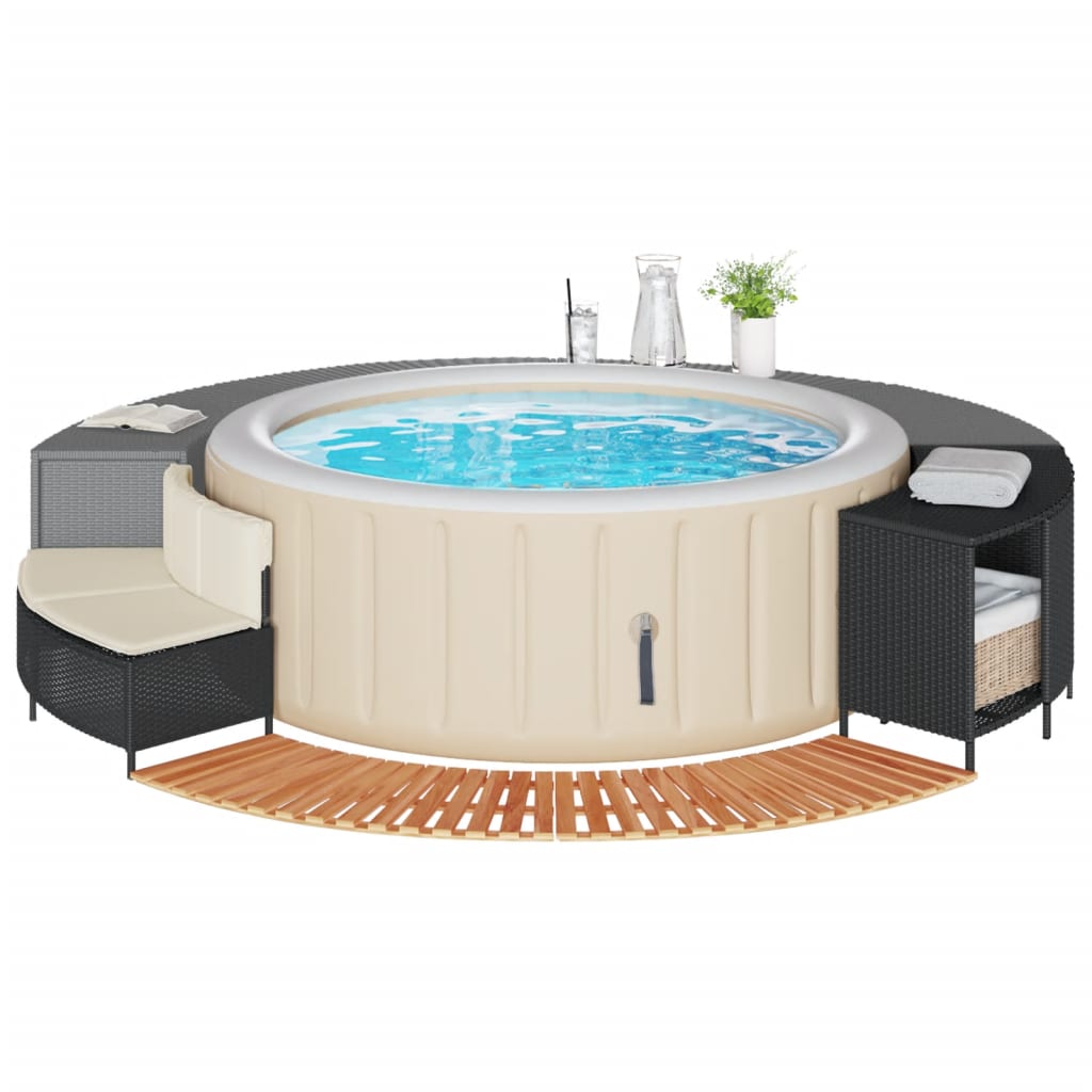 Whirlpool Umrandung Schwarz Poly Rattan Akazie