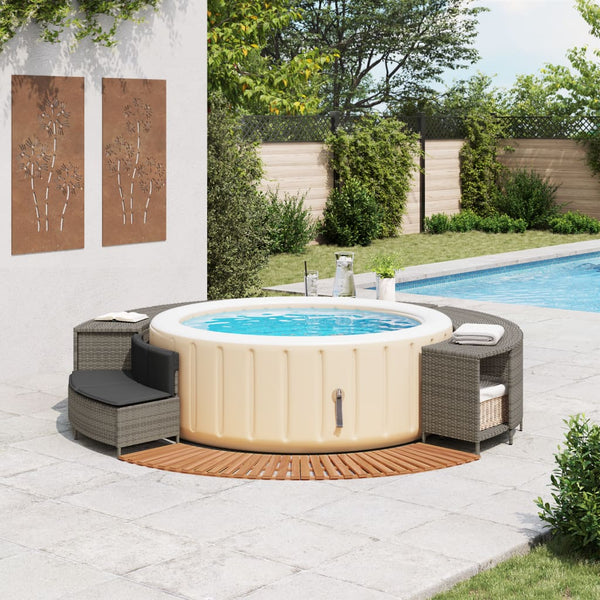 Whirlpool-Umrandung Grau Poly Rattan und Massivholz Akazie