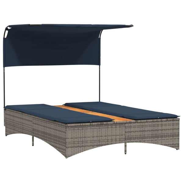 Doppel Sonnenliege mit Dach Grau Poly Rattan