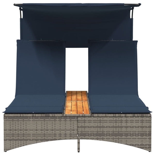 Doppel Sonnenliege mit Dach Grau Poly Rattan