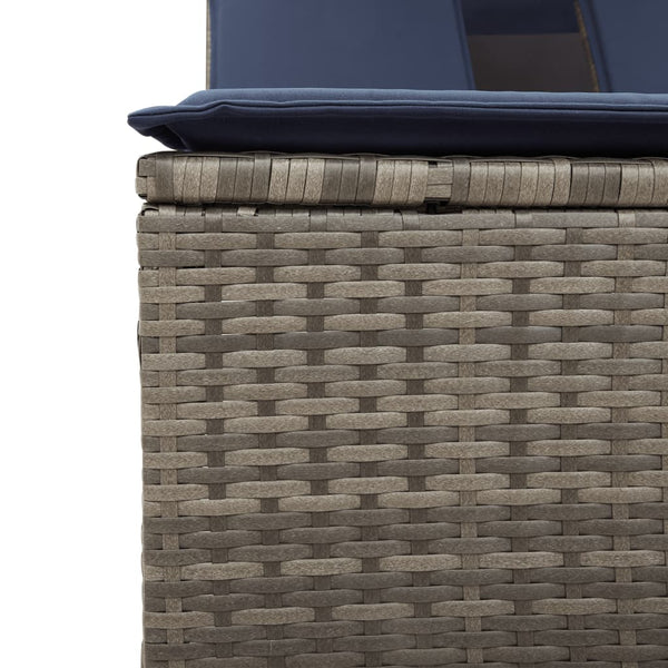 Doppel Sonnenliege mit Dach Grau Poly Rattan