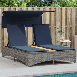 Doppel Sonnenliege mit Dach Grau Poly Rattan