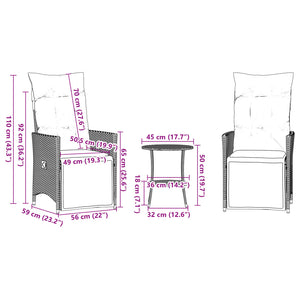 3-tlg. Bistro-Set Braun Poly Rattan