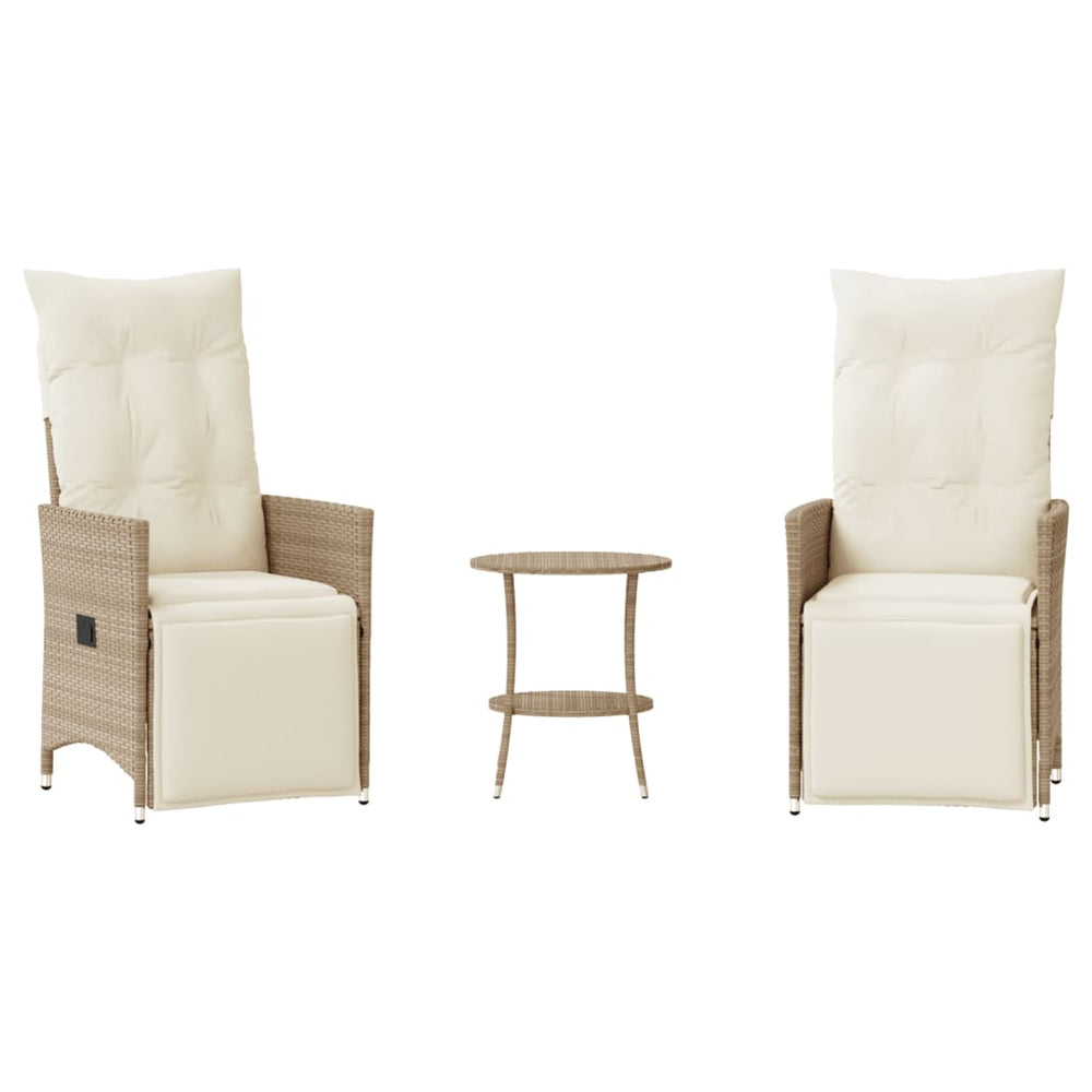 3-tlg. Bistro-Set Beige Poly Rattan mit Kissen