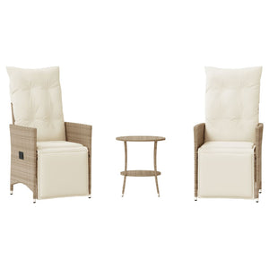 vidaXL Ensemble de bistro 3 pcs avec coussins en polyrotin beige