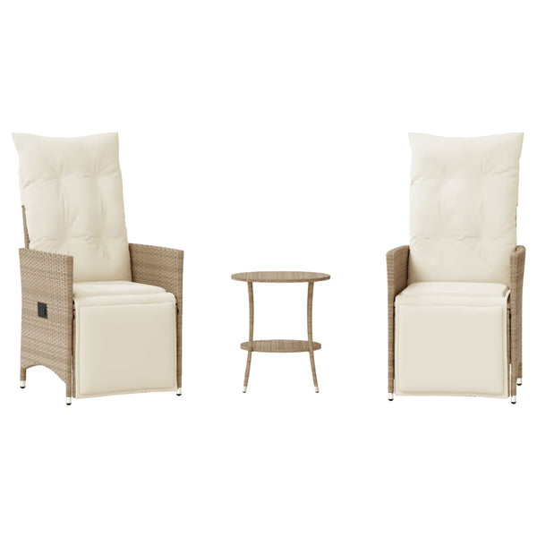 vidaXL Ensemble de bistro 3 pcs avec coussins en polyrotin beige