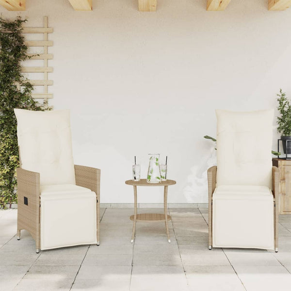 vidaXL Ensemble de bistro 3 pcs avec coussins en polyrotin beige
