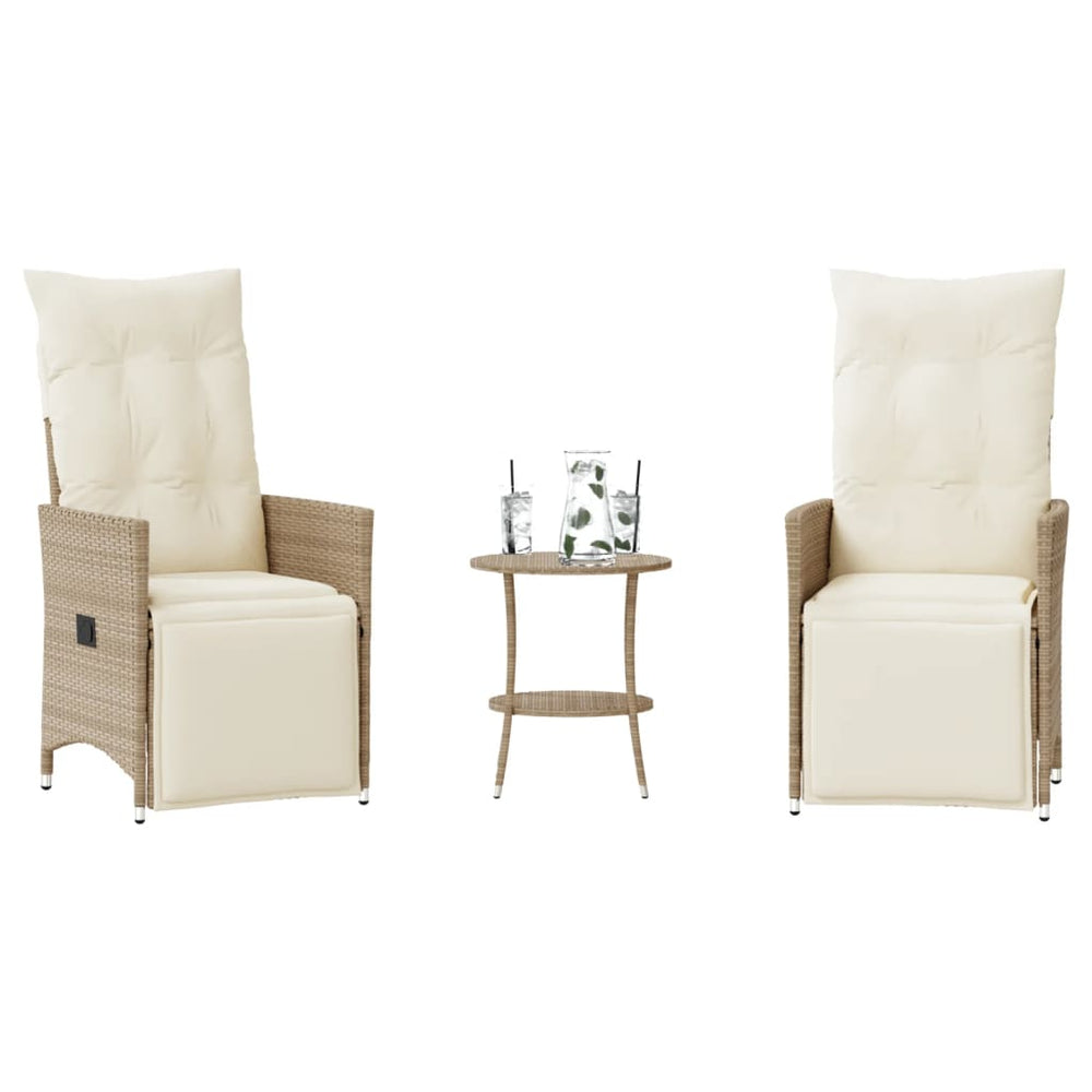 3-tlg. Bistro-Set Beige Poly Rattan mit Kissen