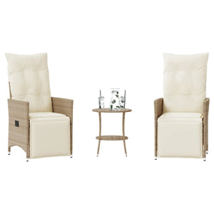 vidaXL Ensemble de bistro 3 pcs avec coussins en polyrotin beige