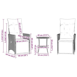 3-teiliges Bistro-Set Grau Poly Rattan