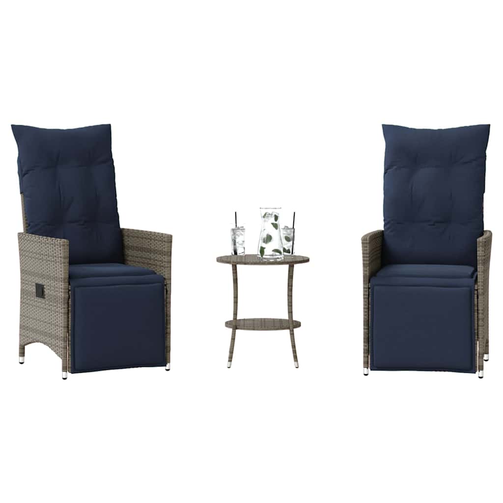 3-teiliges Bistro-Set Grau Poly Rattan