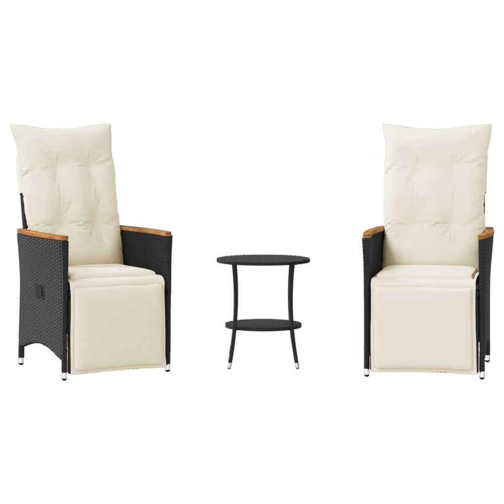 3-tlg. Bistro-Set Schwarz Poly Rattan mit Kissen