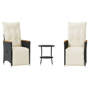 3-tlg. Bistro-Set Schwarz Poly Rattan mit Kissen