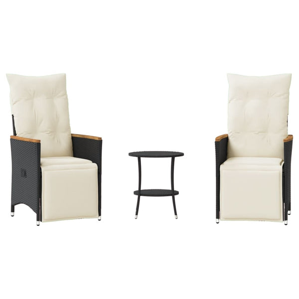 3-tlg. Bistro-Set Schwarz Poly Rattan mit Kissen