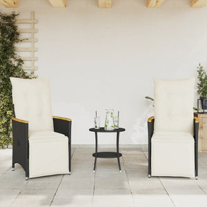 3-tlg. Bistro-Set Schwarz Poly Rattan mit Kissen
