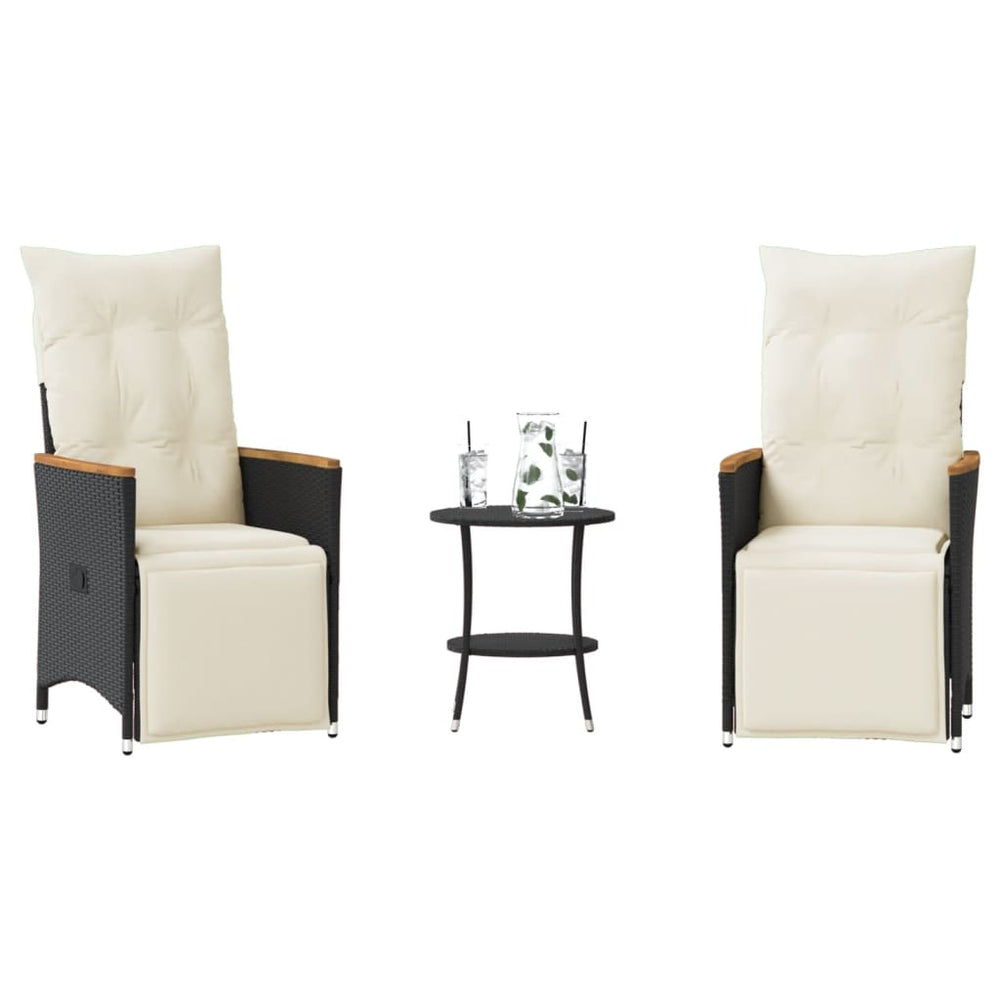 3-tlg. Bistro-Set Schwarz Poly Rattan mit Kissen