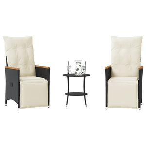 3-tlg. Bistro-Set Schwarz Poly Rattan mit Kissen