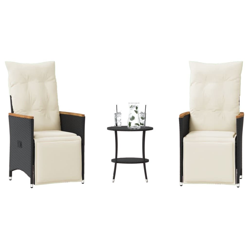 3-tlg. Bistro-Set Schwarz Poly Rattan mit Kissen